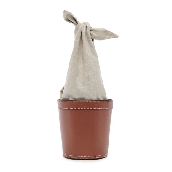 Staud Britt Linen & Leather Brown Bucket Bag - Picture 10 of 15